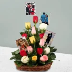 Distinctive Personalized Photo N Mixed Roses Basket Arrangement
