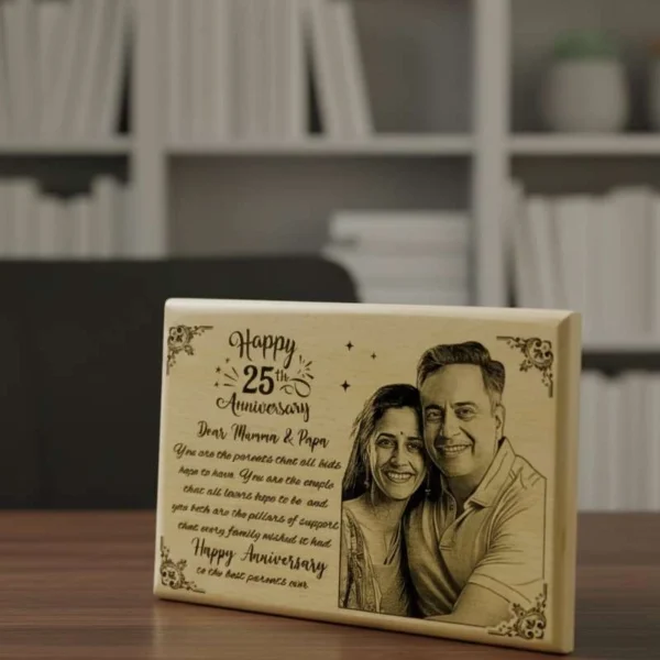Customized 25th Anniversary Engraved Wooden Photo Frame for Parents