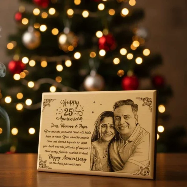 Customized 25th Anniversary Engraved Wooden Photo Frame for Parents